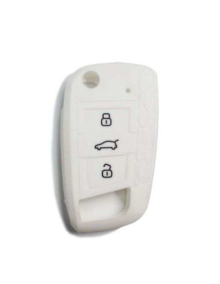 Guscio in Silicone Cover Chiave per Telecomando Volkswagen Golf (Serie 7) Polo Scirocco Seat Leon 7 Ibiza 7 Skoda Octavia A7 Portachiave Integrale Bianco