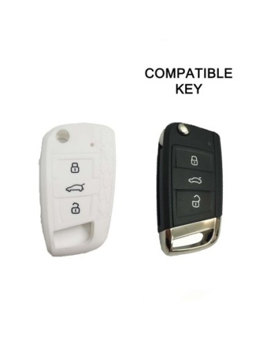 Guscio in Silicone Cover Chiave per Telecomando Volkswagen Golf (Serie 7) Polo Scirocco Seat Leon 7 Ibiza 7 Skoda Octavia A7 Portachiave Integrale Bianco