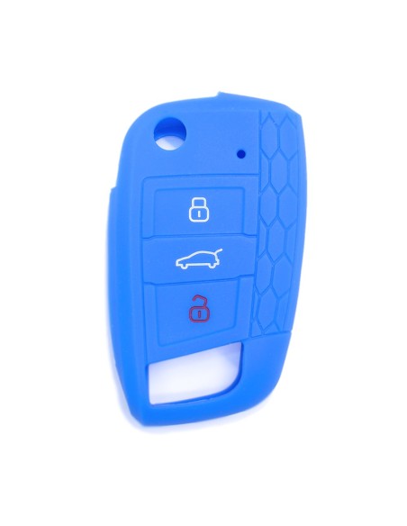 Guscio in Silicone Cover Chiave per Telecomando Volkswagen Golf (Serie 7) Polo Scirocco Seat Leon 7 Ibiza 7 Skoda Octavia A7 Portachiave Integrale Blu