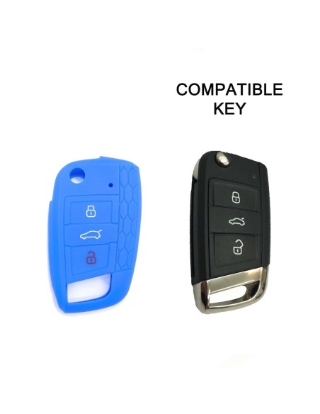 Guscio in Silicone Cover Chiave per Telecomando Volkswagen Golf (Serie 7) Polo Scirocco Seat Leon 7 Ibiza 7 Skoda Octavia A7 Portachiave Integrale Blu