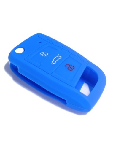 Guscio in Silicone Cover Chiave per Telecomando Volkswagen Golf (Serie 7) Polo Scirocco Seat Leon 7 Ibiza 7 Skoda Octavia A7 Portachiave Integrale Blu