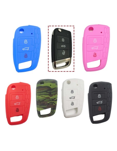 Guscio in Silicone Cover Chiave per Telecomando Volkswagen Golf (Serie 7) Polo Scirocco Seat Leon 7 Ibiza 7 Skoda Octavia A7 Portachiave Integrale Blu