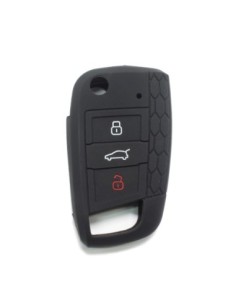 Guscio in Silicone Cover Chiave per Telecomando Volkswagen Golf (Serie 7) Polo Scirocco Seat Leon 7 Ibiza 7 Skoda Octavia A7 Portachiave Integrale Nero