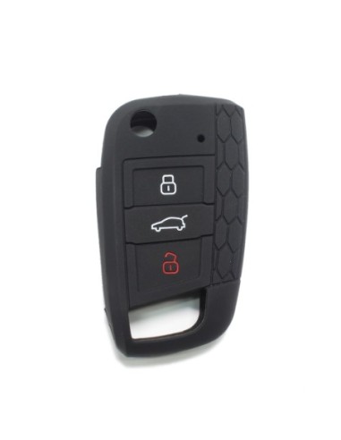 Guscio in Silicone Cover Chiave per Telecomando Volkswagen Golf (Serie 7) Polo Scirocco Seat Leon 7 Ibiza 7 Skoda Octavia A7 Portachiave Integrale Nero