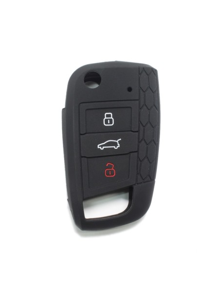 Guscio in Silicone Cover Chiave per Telecomando Volkswagen Golf (Serie 7) Polo Scirocco Seat Leon 7 Ibiza 7 Skoda Octavia A7 Portachiave Integrale Nero