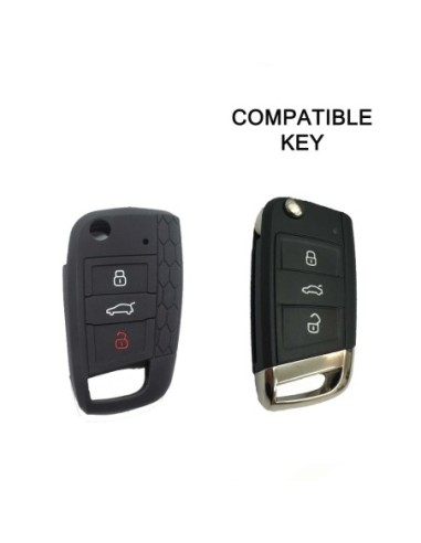 Guscio in Silicone Cover Chiave per Telecomando Volkswagen Golf (Serie 7) Polo Scirocco Seat Leon 7 Ibiza 7 Skoda Octavia A7 Portachiave Integrale Nero