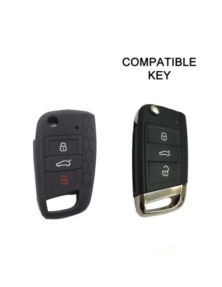 Guscio in Silicone Cover Chiave per Telecomando Volkswagen Golf (Serie 7) Polo Scirocco Seat Leon 7 Ibiza 7 Skoda Octavia A7 Portachiave Integrale Nero