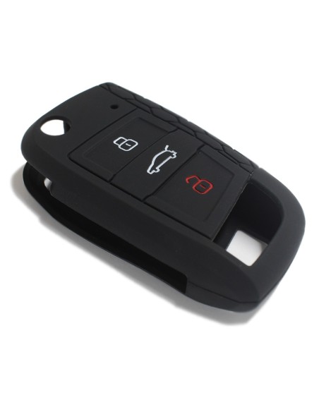 Guscio in Silicone Cover Chiave per Telecomando Volkswagen Golf (Serie 7) Polo Scirocco Seat Leon 7 Ibiza 7 Skoda Octavia A7 Portachiave Integrale Nero