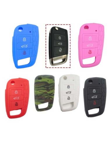 Guscio in Silicone Cover Chiave per Telecomando Volkswagen Golf (Serie 7) Polo Scirocco Seat Leon 7 Ibiza 7 Skoda Octavia A7 Portachiave Integrale Nero