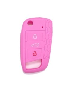 Guscio in Silicone Cover Chiave per Telecomando Volkswagen Golf (Serie 7) Polo Scirocco Seat Leon 7 Ibiza 7 Skoda Octavia A7 Portachiave Integrale Rosa