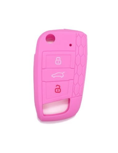 Guscio in Silicone Cover Chiave per Telecomando Volkswagen Golf (Serie 7) Polo Scirocco Seat Leon 7 Ibiza 7 Skoda Octavia A7 Portachiave Integrale Rosa