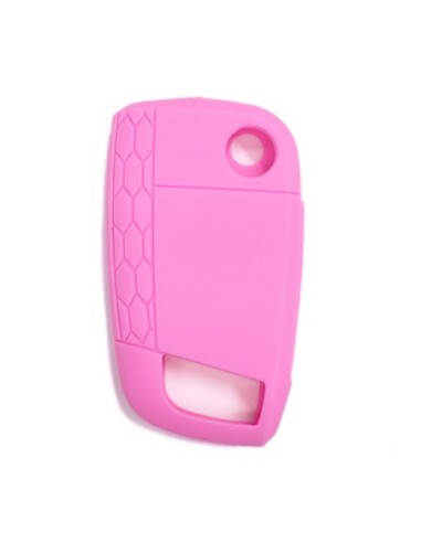 Guscio in Silicone Cover Chiave per Telecomando Volkswagen Golf (Serie 7) Polo Scirocco Seat Leon 7 Ibiza 7 Skoda Octavia A7 Portachiave Integrale Rosa