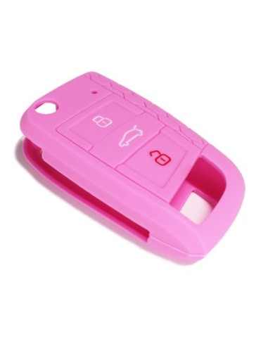 Guscio in Silicone Cover Chiave per Telecomando Volkswagen Golf (Serie 7) Polo Scirocco Seat Leon 7 Ibiza 7 Skoda Octavia A7 Portachiave Integrale Rosa