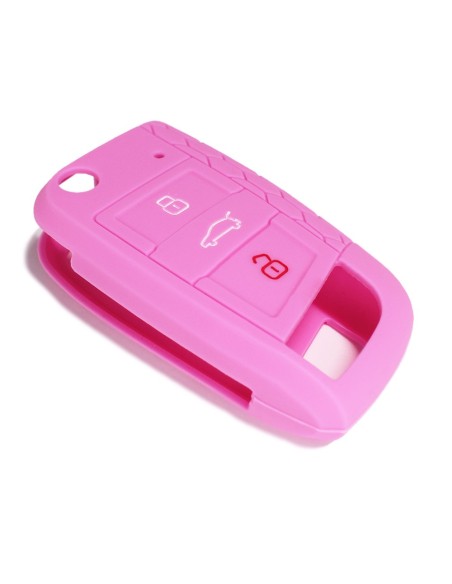 Guscio in Silicone Cover Chiave per Telecomando Volkswagen Golf (Serie 7) Polo Scirocco Seat Leon 7 Ibiza 7 Skoda Octavia A7 Portachiave Integrale Rosa
