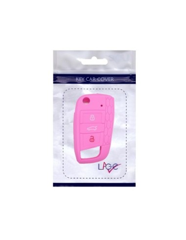 Guscio in Silicone Cover Chiave per Telecomando Volkswagen Golf (Serie 7) Polo Scirocco Seat Leon 7 Ibiza 7 Skoda Octavia A7 Portachiave Integrale Rosa