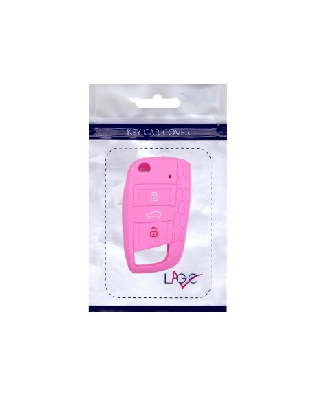 Guscio in Silicone Cover Chiave per Telecomando Volkswagen Golf (Serie 7) Polo Scirocco Seat Leon 7 Ibiza 7 Skoda Octavia A7 Portachiave Integrale Rosa