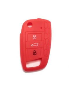 Guscio in Silicone Cover Chiave per Telecomando Volkswagen Golf (Serie 7) Polo Scirocco Seat Leon 7 Ibiza 7 Skoda Octavia A7 Portachiave Integrale Rosso