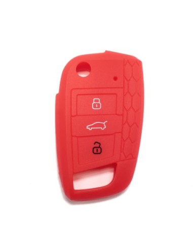 Guscio in Silicone Cover Chiave per Telecomando Volkswagen Golf (Serie 7) Polo Scirocco Seat Leon 7 Ibiza 7 Skoda Octavia A7 Portachiave Integrale Rosso
