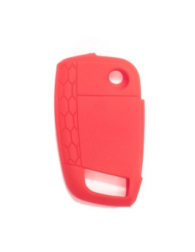 Guscio in Silicone Cover Chiave per Telecomando Volkswagen Golf (Serie 7) Polo Scirocco Seat Leon 7 Ibiza 7 Skoda Octavia A7 Portachiave Integrale Rosso