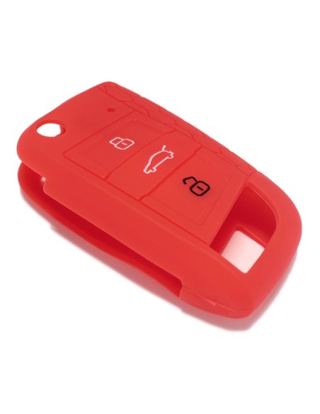 Guscio in Silicone Cover Chiave per Telecomando Volkswagen Golf (Serie 7) Polo Scirocco Seat Leon 7 Ibiza 7 Skoda Octavia A7 Portachiave Integrale Rosso