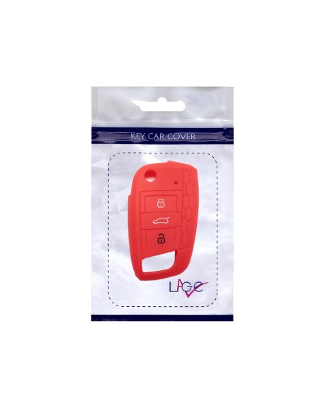 Guscio in Silicone Cover Chiave per Telecomando Volkswagen Golf (Serie 7) Polo Scirocco Seat Leon 7 Ibiza 7 Skoda Octavia A7 Portachiave Integrale Rosso