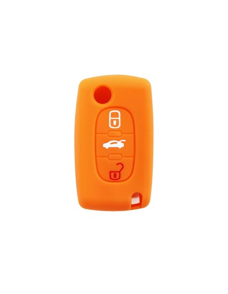 Guscio in Silicone Cover Chiave per Telecomando Peugeot 106 107 206 207 307 308 407 408 409 607 Portachiave Arancione