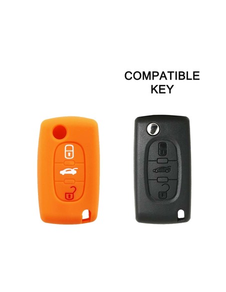Guscio in Silicone Cover Chiave per Telecomando Peugeot 106 107 206 207 307 308 407 408 409 607 Portachiave Arancione