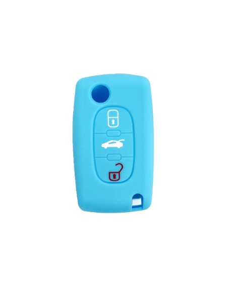 Guscio in Silicone Cover Chiave per Telecomando Peugeot 106 107 206 207 307 308 407 408 409 607 Portachiave Azzurro
