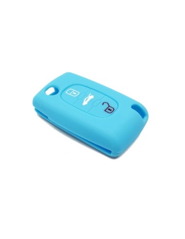 Guscio in Silicone Cover Chiave per Telecomando Peugeot 106 107 206 207 307 308 407 408 409 607 Portachiave Azzurro