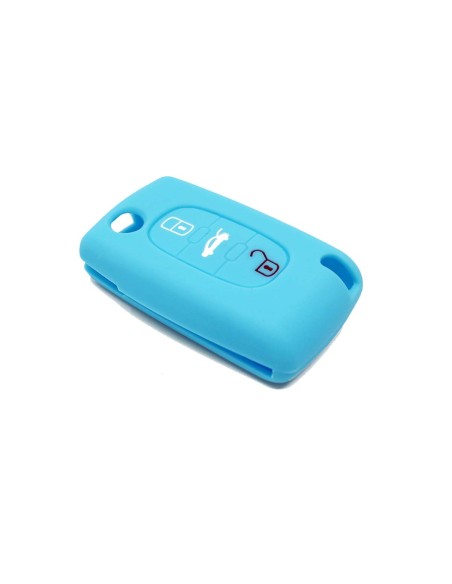 Guscio in Silicone Cover Chiave per Telecomando Peugeot 106 107 206 207 307 308 407 408 409 607 Portachiave Azzurro