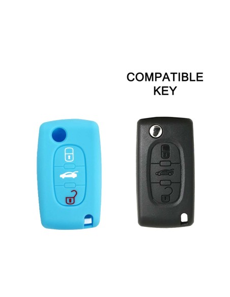 Guscio in Silicone Cover Chiave per Telecomando Peugeot 106 107 206 207 307 308 407 408 409 607 Portachiave Azzurro