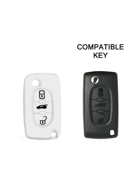 Guscio in Silicone Cover Chiave per Telecomando Peugeot 106 107 206 207 307 308 407 408 409 607 Portachiave Bianco