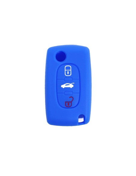 Guscio in Silicone Cover Chiave per Telecomando Peugeot 106 107 206 207 307 308 407 408 409 607 Portachiave Blu