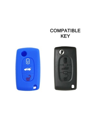 Guscio in Silicone Cover Chiave per Telecomando Peugeot 106 107 206 207 307 308 407 408 409 607 Portachiave Blu