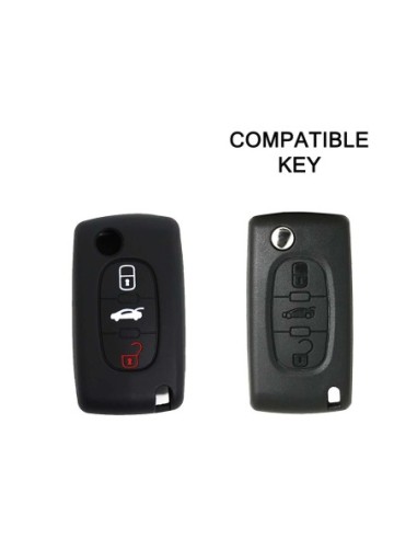 Guscio in Silicone Cover Chiave per Telecomando Peugeot 107 207 307 407 607 308 409 Portachiave Nero