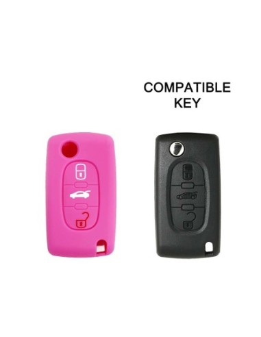 Guscio in Silicone Cover Chiave per Telecomando Peugeot 106 107 206 207 307 308 407 408 409 607 Portachiave Rosa