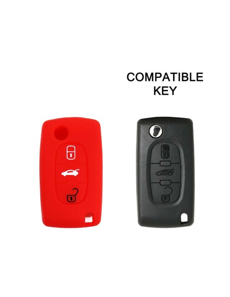 Guscio in Silicone Cover Chiave per Telecomando Peugeot 106 107 206 207 307 308 407 408 409 607 Portachiave Rosso