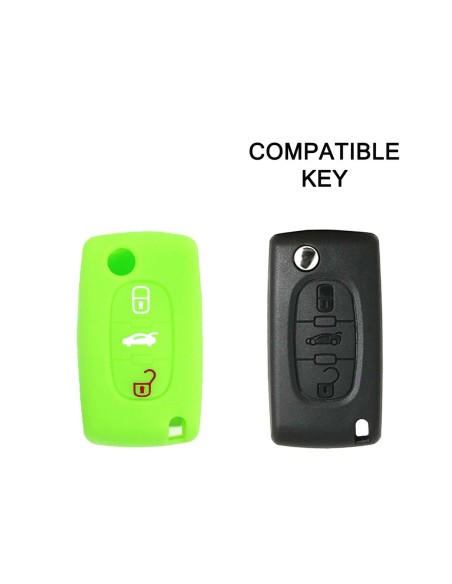 Guscio in Silicone Cover Chiave per Telecomando Peugeot 106 107 206 207 307 308 407 408 409 607 Portachiave Verde