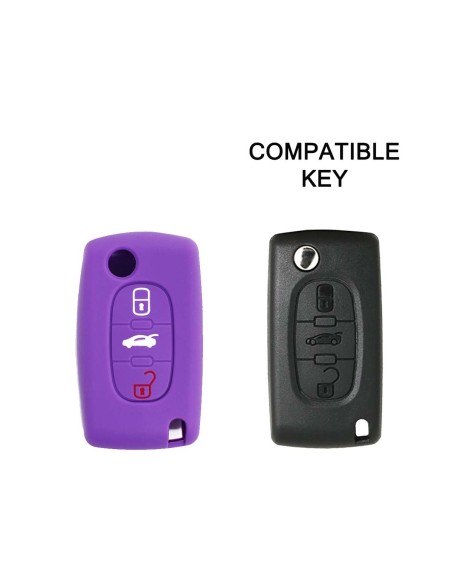 Guscio in Silicone Cover Chiave per Telecomando Peugeot 106 107 206 207 307 308 407 408 409 607 Portachiave Viola