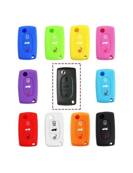 Guscio in Silicone Cover Chiave per Telecomando Peugeot 106 107 206 207 307 308 407 408 409 607 Portachiave Viola