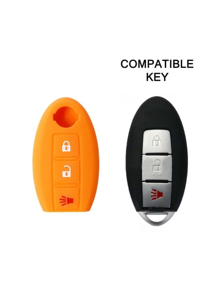 Guscio in Silicone Cover Chiave per Telecomando Nissan Qashqai Micra Juke Murano X-Trail Almera Vari Modelli Portachiave Arancione