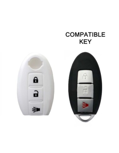 Guscio in Silicone Cover Chiave per Telecomando Nissan Qashqai Micra Juke Murano X-Trail Almera Vari Modelli Portachiave Bianco