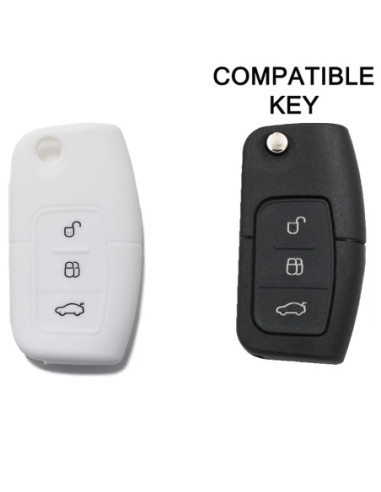 Guscio Silicone Cover Chiave per Telecomando Ford Portachiavi Bianco 3 Tasti Focus Mondeo Fusion Fiesta Ka Kuga S-Max C-Max Galaxy