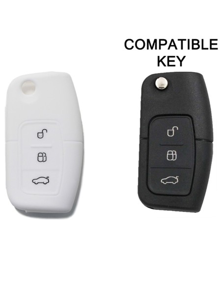 Guscio Silicone Cover Chiave per Telecomando Ford Portachiavi Bianco 3 Tasti Focus Mondeo Fusion Fiesta Ka Kuga S-Max C-Max Galaxy