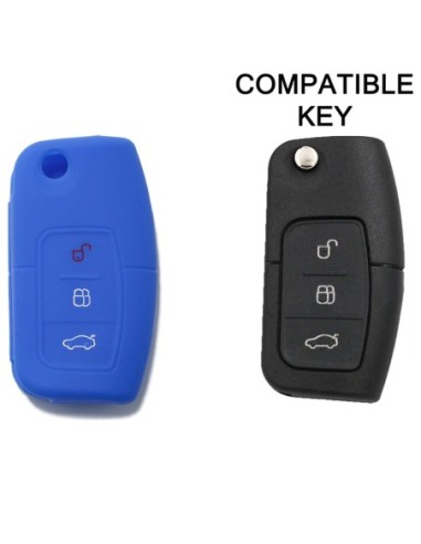 Guscio Silicone Cover Chiave per Telecomando Ford Portachiavi Blu 3 Tasti Focus Mondeo Fusion Fiesta Ka Kuga S-Max C-Max Galaxy