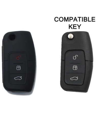 Guscio Silicone Cover Chiave per Telecomando Ford Portachiavi Nero 3 Tasti Focus Mondeo Fusion Fiesta Ka Kuga S-Max C-Max Galaxy