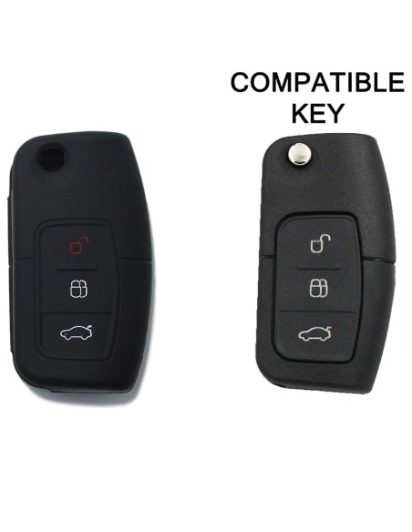 Guscio Silicone Cover Chiave per Telecomando Ford Portachiavi Nero 3 Tasti Focus Mondeo Fusion Fiesta Ka Kuga S-Max C-Max Galaxy