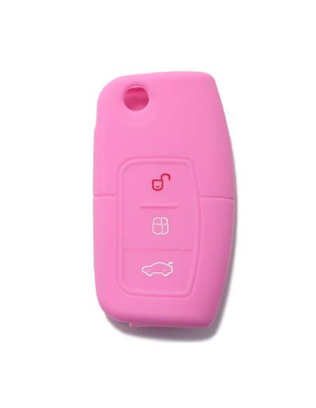 Guscio Silicone Cover Chiave per Telecomando Ford Portachiavi Rosa 3 Tasti Focus Mondeo Fusion Fiesta Ka Kuga S-Max C-Max Galaxy
