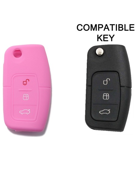 Guscio Silicone Cover Chiave per Telecomando Ford Portachiavi Rosa 3 Tasti Focus Mondeo Fusion Fiesta Ka Kuga S-Max C-Max Galaxy