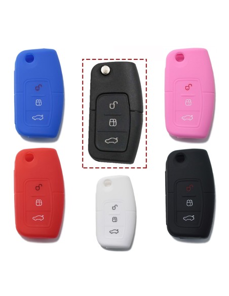 Guscio Silicone Cover Chiave per Telecomando Ford Portachiavi Rosa 3 Tasti Focus Mondeo Fusion Fiesta Ka Kuga S-Max C-Max Galaxy
